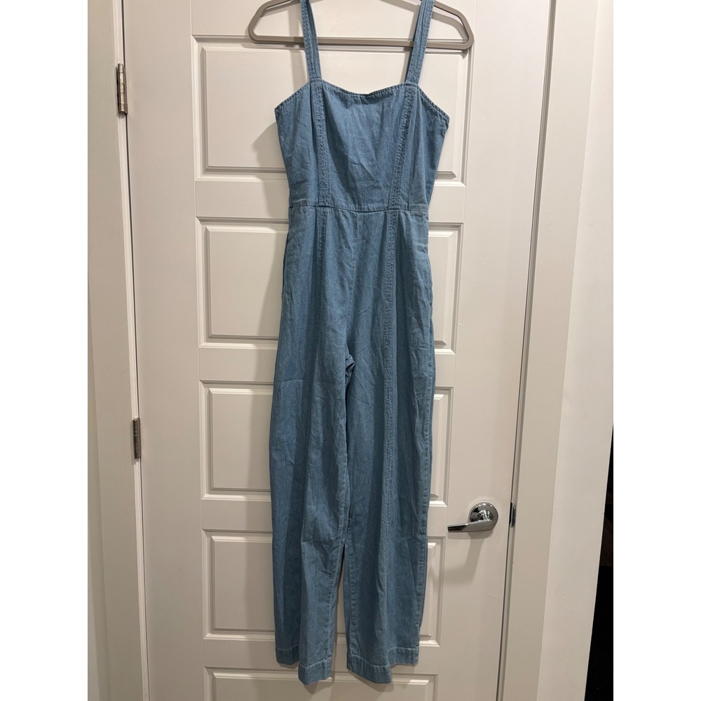 GB Gianni Bini Light Wash Denim Wide Leg Jumpsuit Small Cotton Sleeveless